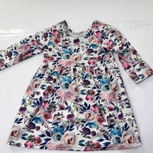 2T3t Long Sleeve Watercolor Floral Jersey Knit Empire Waist Spring Easter dress